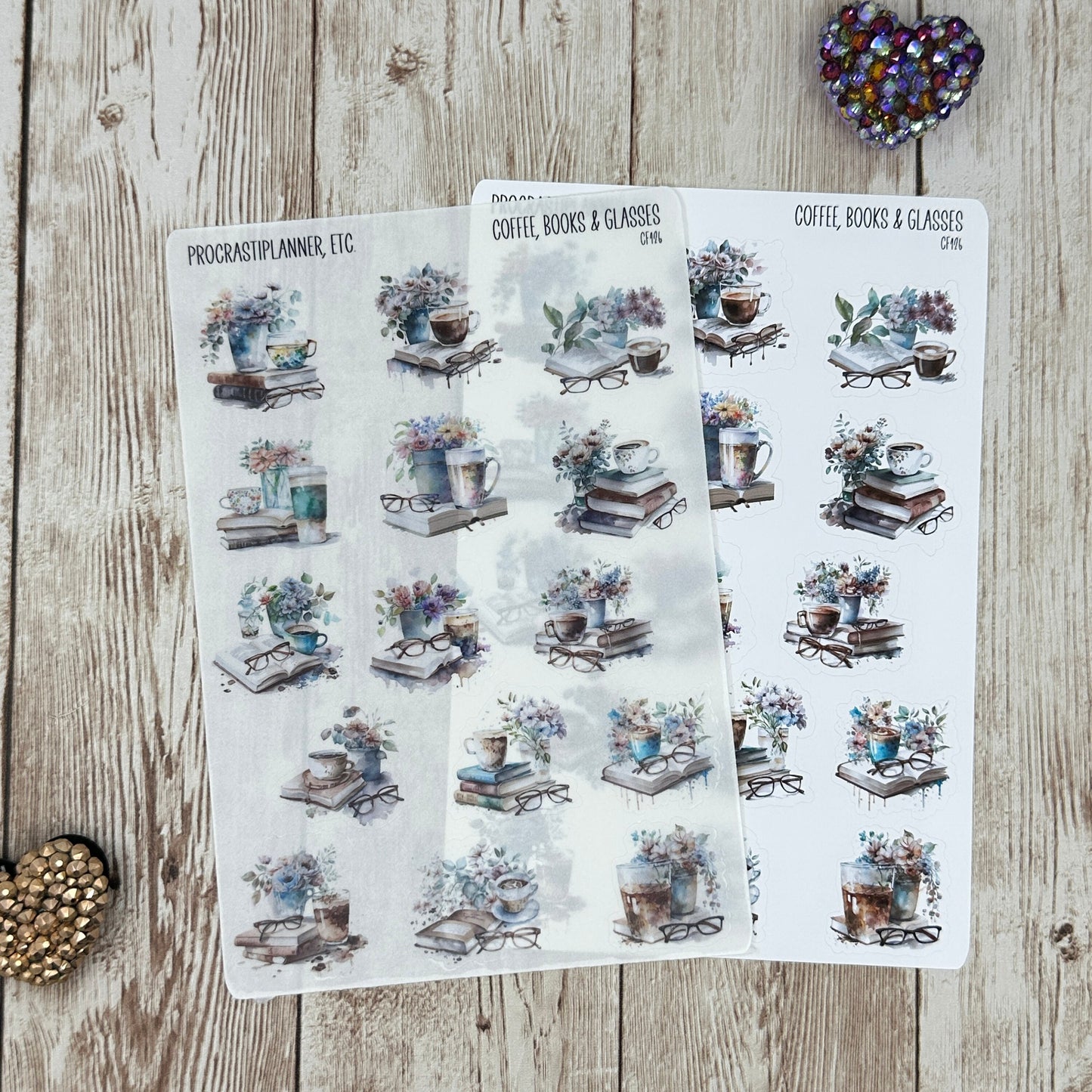 Coffee Books and Glasses Planner Stickers for Agendas and Journals