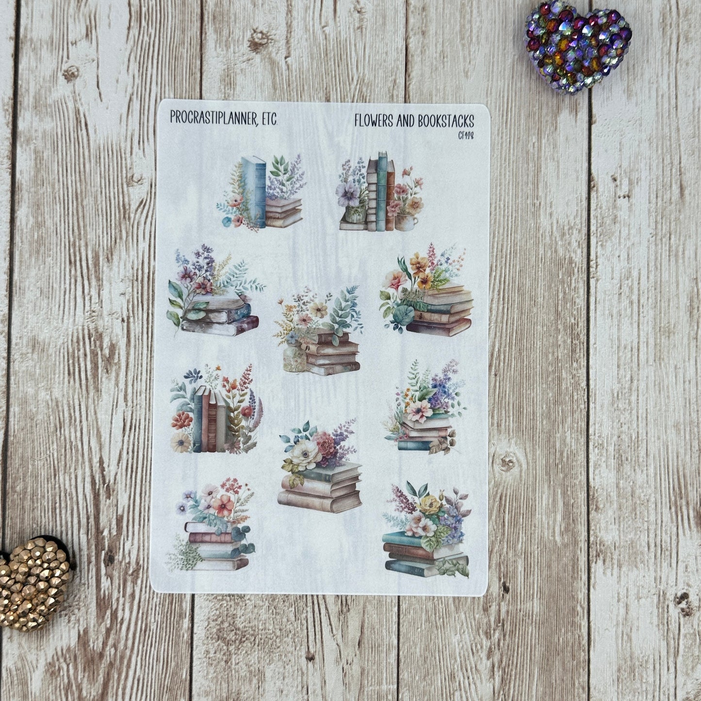 Flowers and Bookstacks Planner Stickers for Agendas and Journals