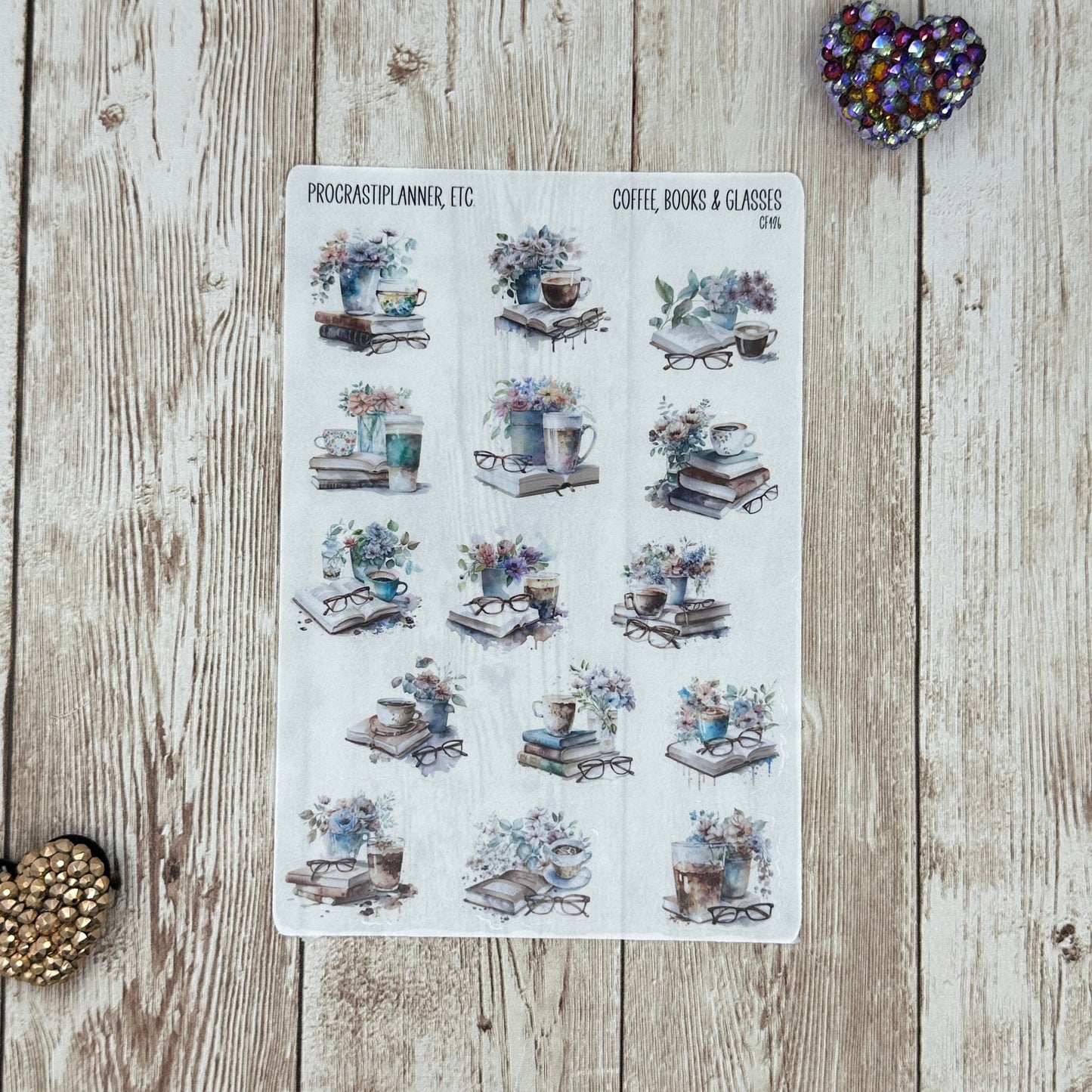 Coffee Books and Glasses Planner Stickers for Agendas and Journals