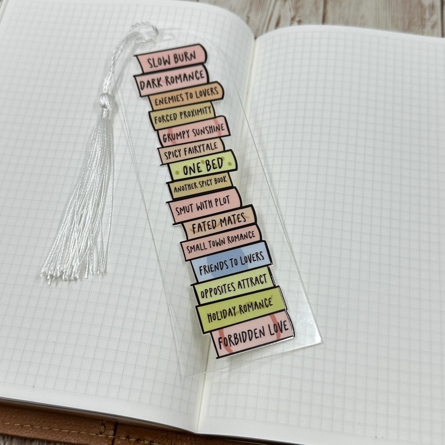 Romantic Tropes Book Stack Acrylic Bookmark