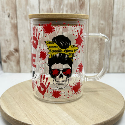 True Crime Junkie Glass Can or Mug with Bamboo Lid
