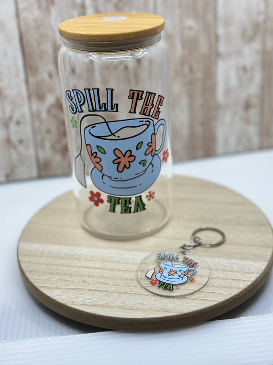 Spill the Tea 16 Ounce Glass Can with Bamboo Lid