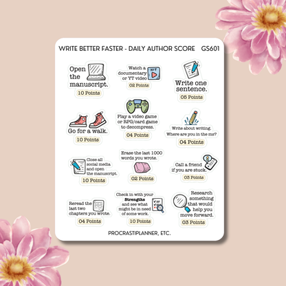 Write Better Faster Daily Author Score Planner Stickers