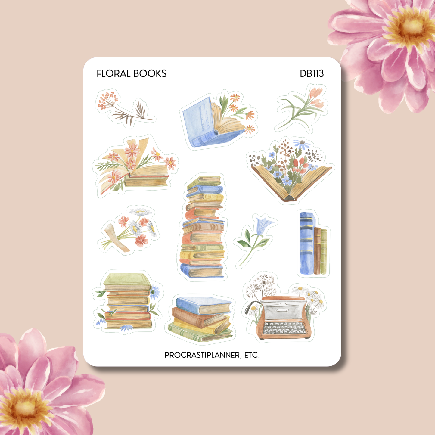 Floral Books Planner Stickers