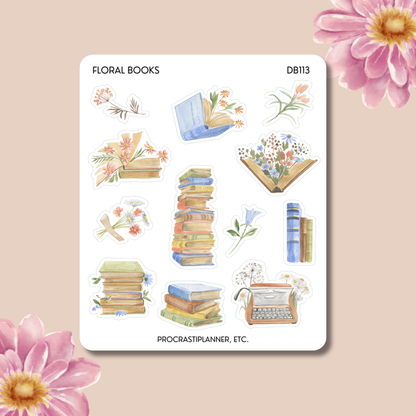 Floral Books Planner Stickers