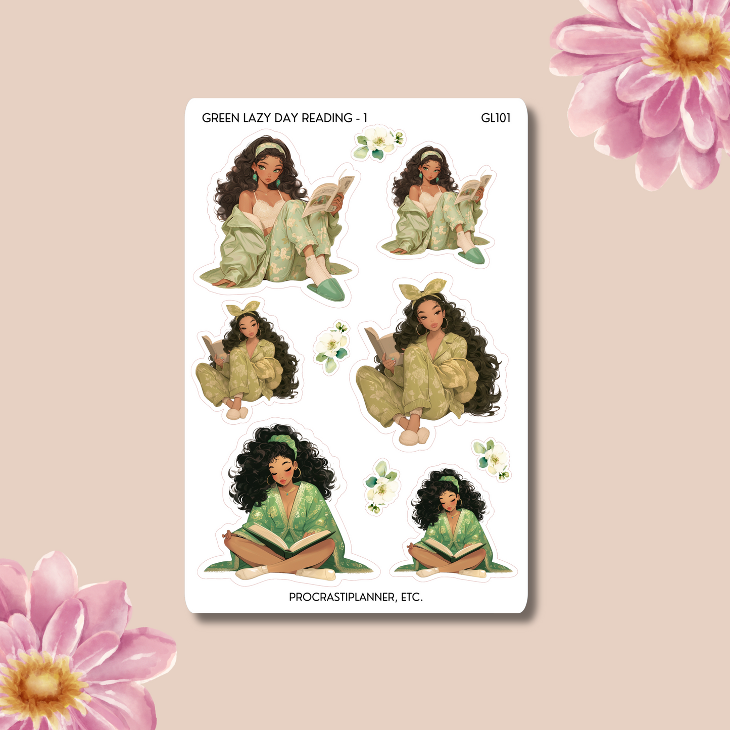 Green Lazy Reading  Planner Stickers