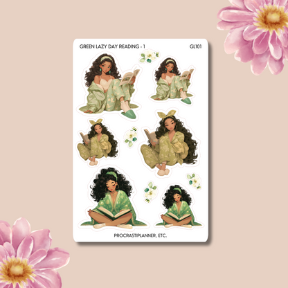 Green Lazy Reading  Planner Stickers