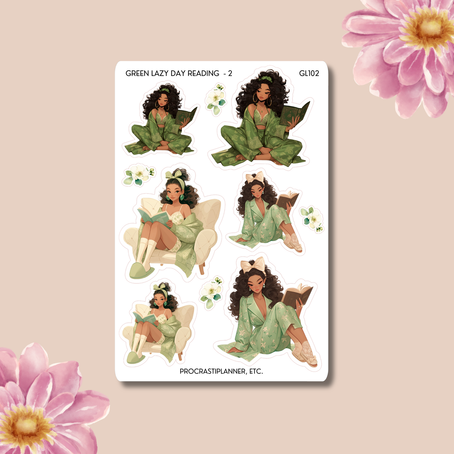 Green Lazy Reading  Planner Stickers
