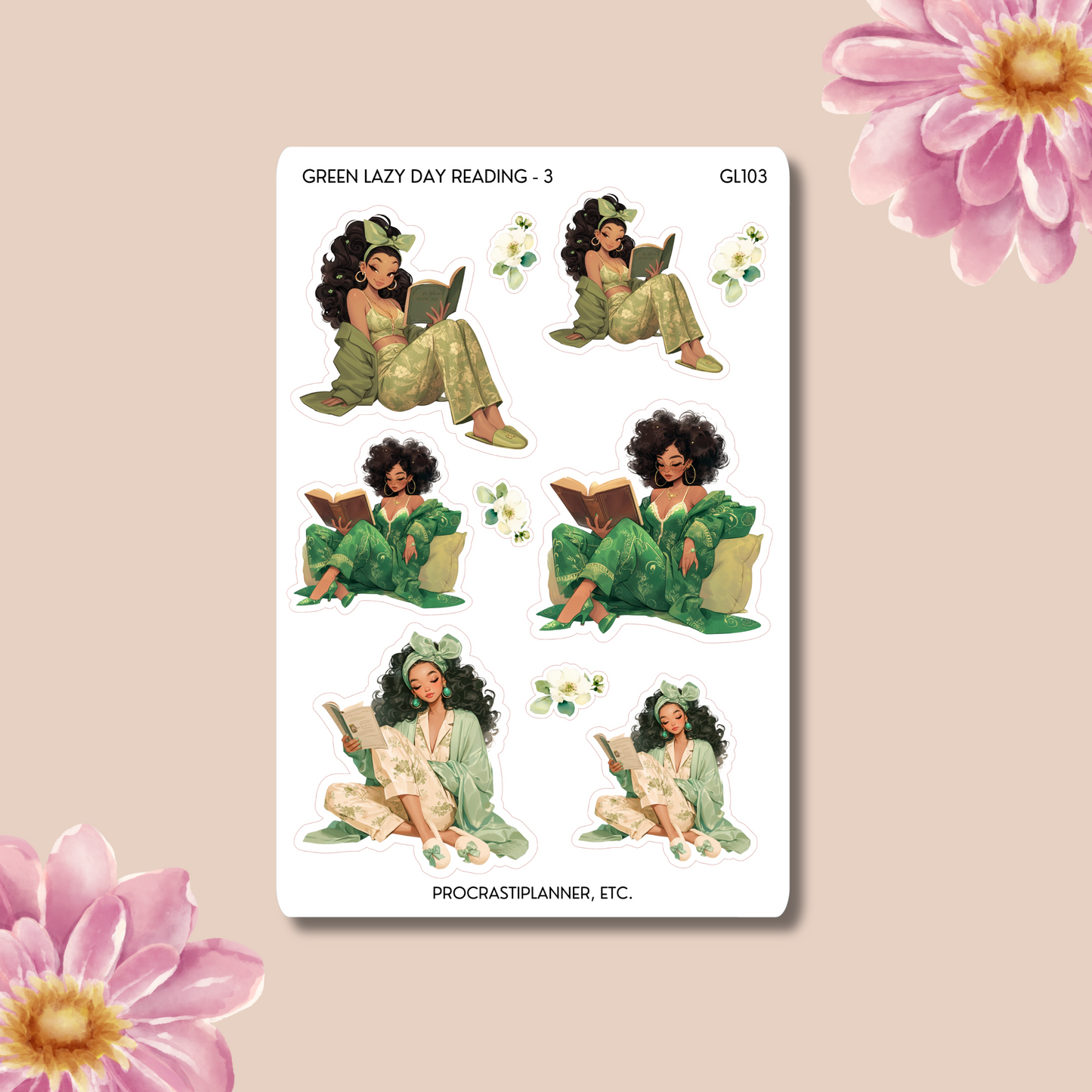 Green Lazy Reading  Planner Stickers