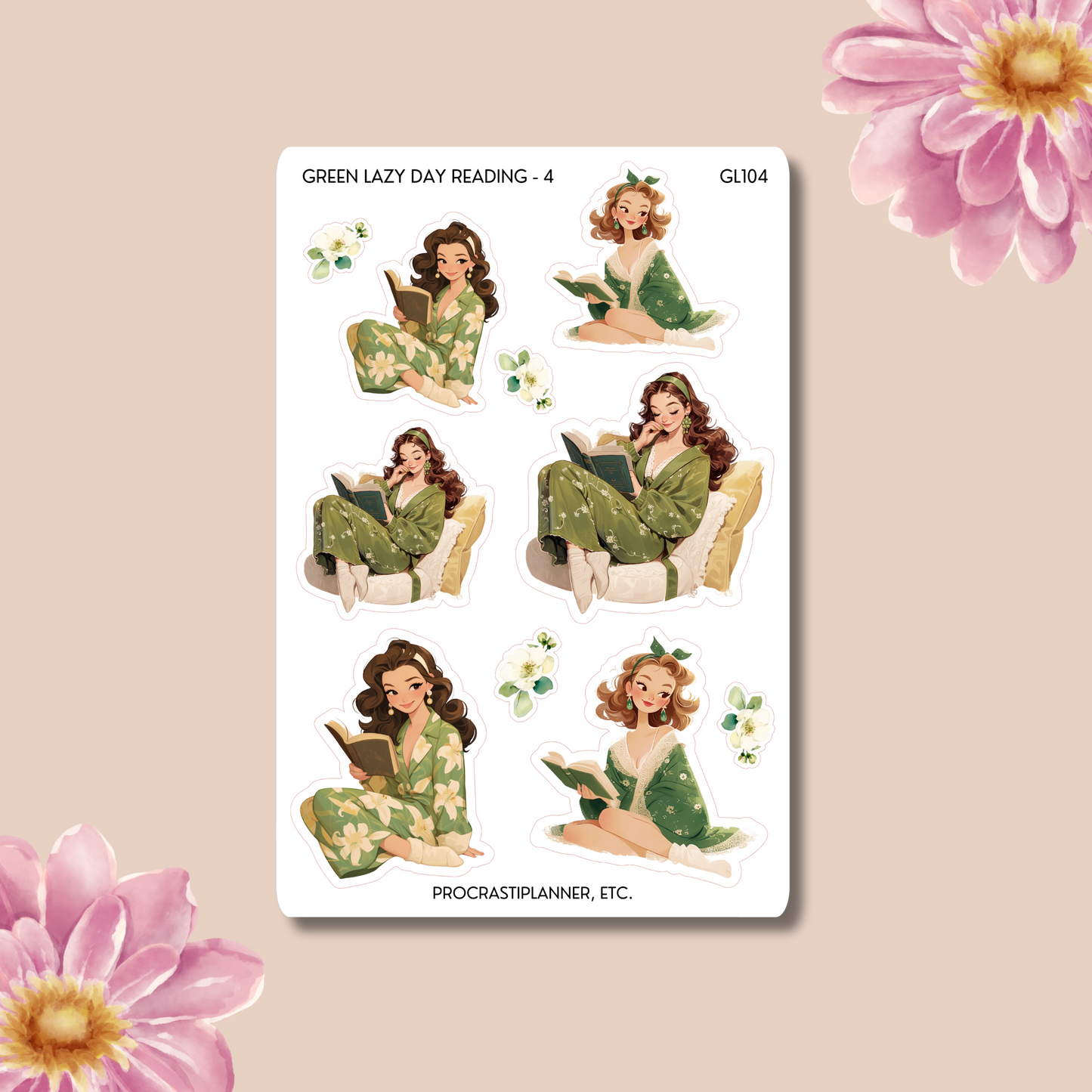 Green Lazy Reading  Planner Stickers