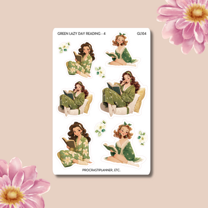 Green Lazy Reading  Planner Stickers