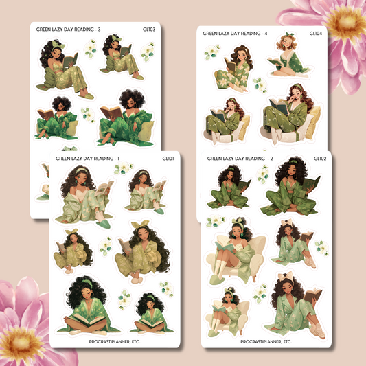 Green Lazy Reading  Planner Stickers