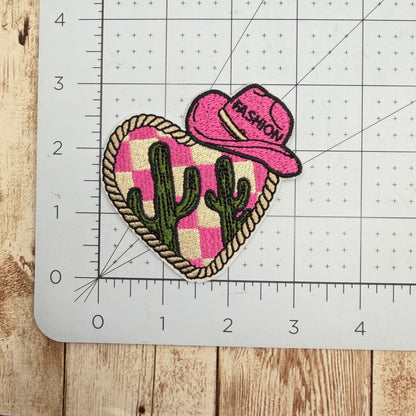 Heart and Hat Fashion Iron-on Patch Brown or Pink