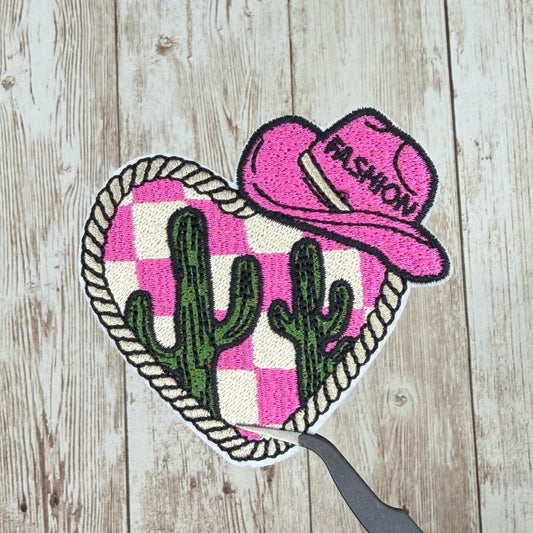 Heart and Hat Fashion Iron-on Patch Brown or Pink
