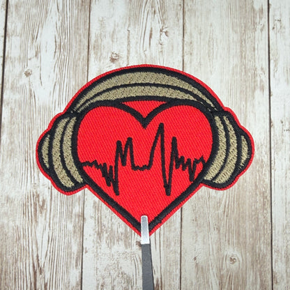 Headphone Heart Iron On Patch