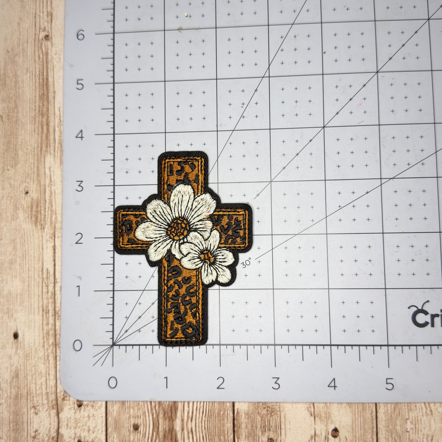 Cross with Flowers Iron On Patch