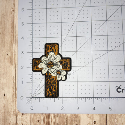 Cross with Flowers Iron On Patch