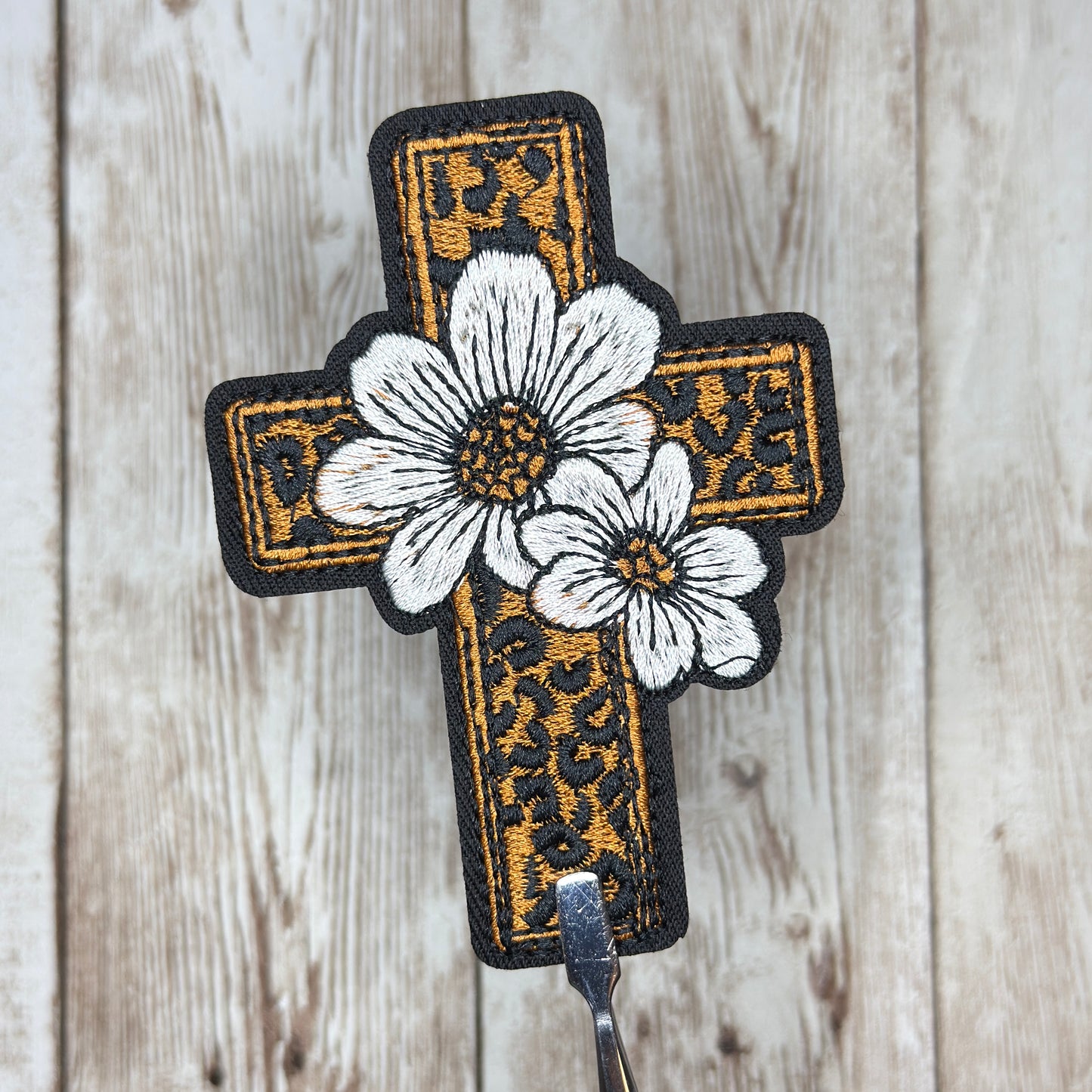 Cross with Flowers Iron On Patch