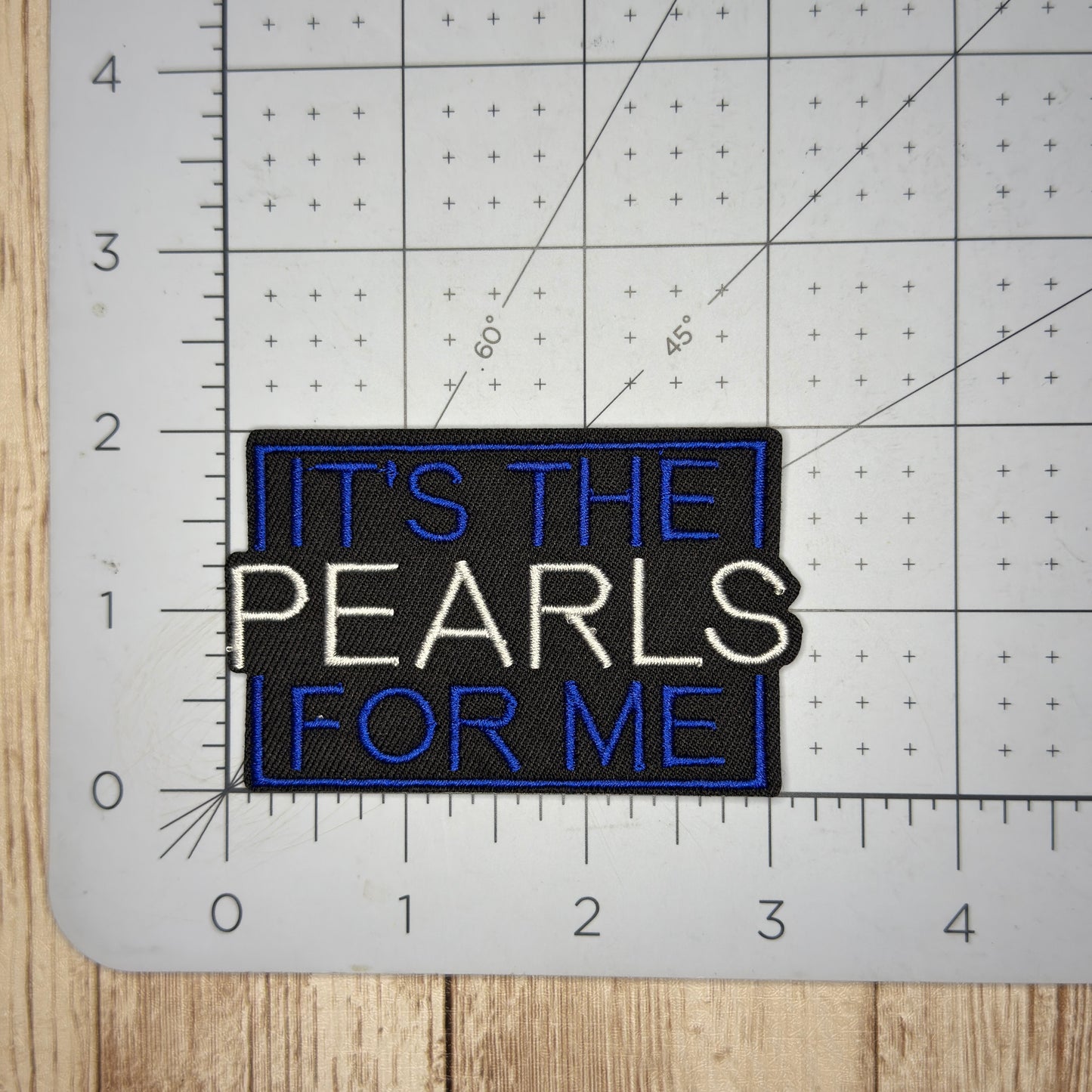 It's the Pearls for Me Blue and White Iron On Patch