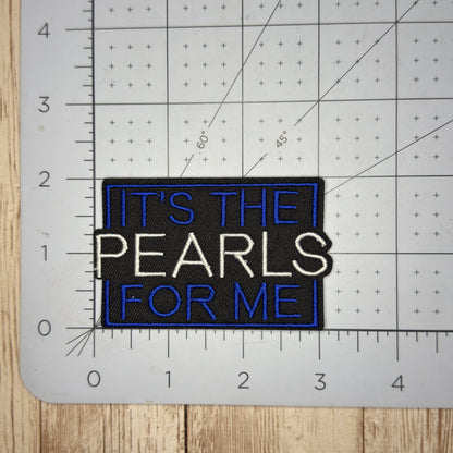 It's the Pearls for Me Blue and White Iron On Patch