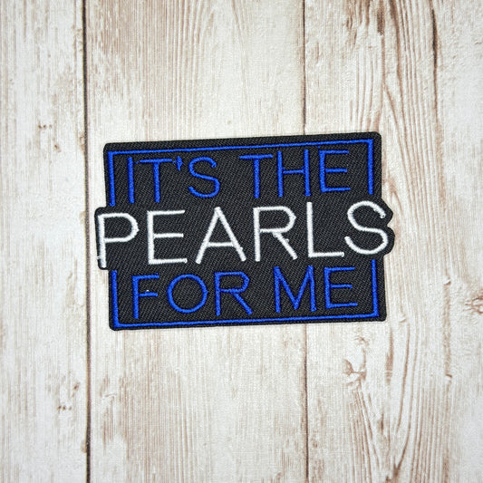 It's the Pearls for Me Blue and White Iron On Patch
