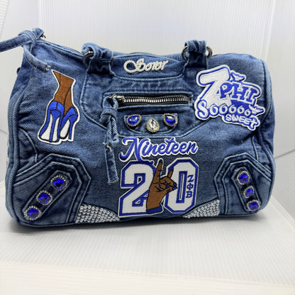 Zeta 1920 Denim Junk Bag | Royal Blue & White Patch Bag