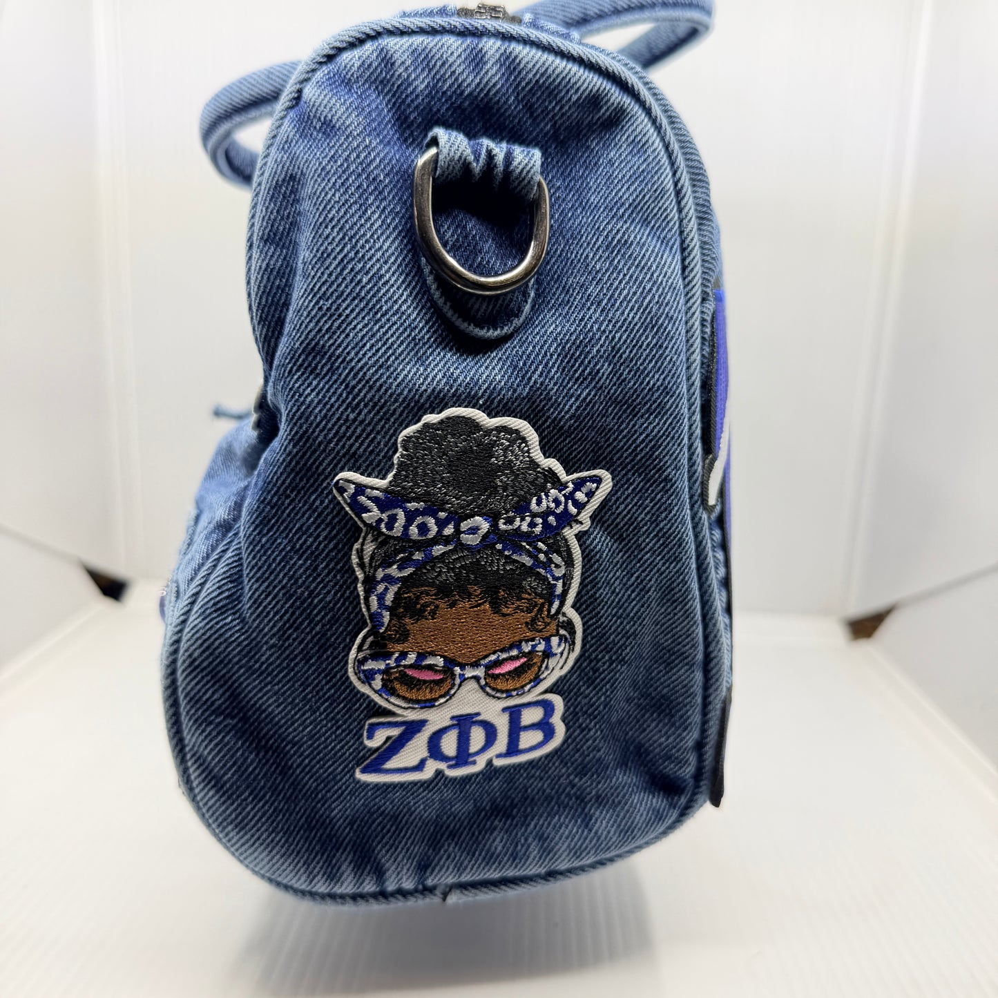 Zeta 1920 Denim Junk Bag | Royal Blue & White Patch Bag