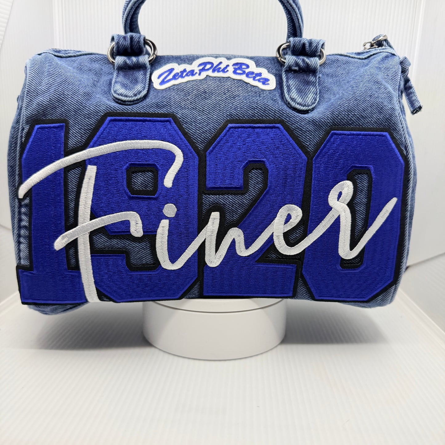 Zeta 1920 Denim Junk Bag | Royal Blue & White Patch Bag