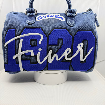 Zeta 1920 Denim Junk Bag | Royal Blue & White Patch Bag