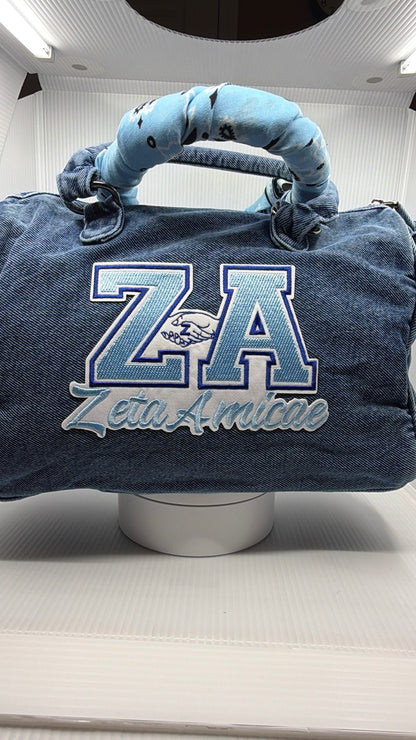 Zeta Amicae Bling Denim Junk Bag | Light Blue & Royal Blue Patch Bag