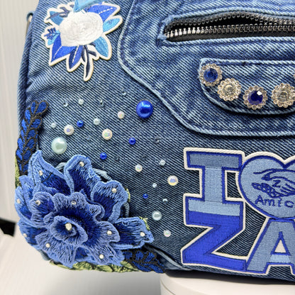 Zeta Amicae Bling Denim Junk Bag | Light Blue & Royal Blue Patch Bag