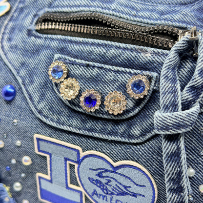 Zeta Amicae Bling Denim Junk Bag | Light Blue & Royal Blue Patch Bag