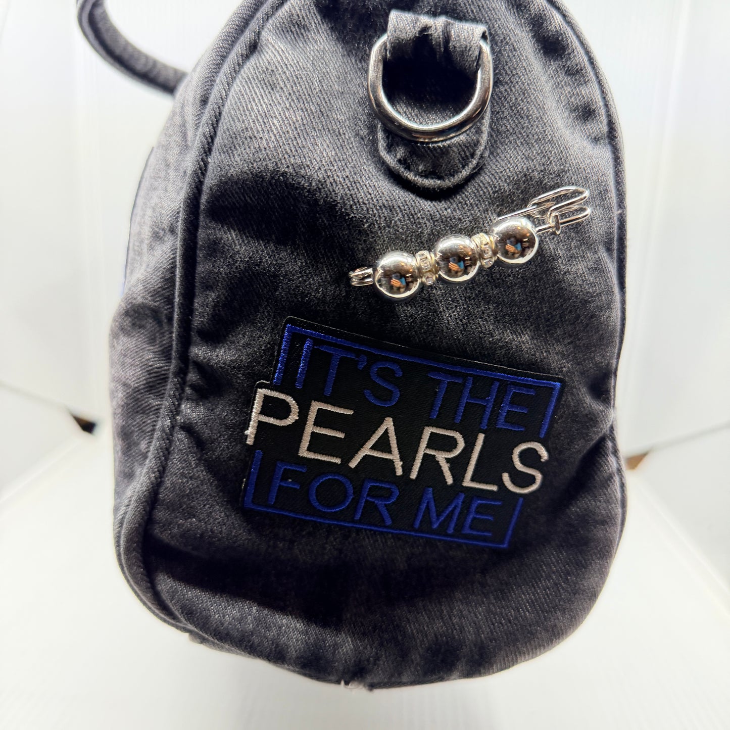 Zeta Bling Denim Junk Bag | Royal Blue & White Patch Bags