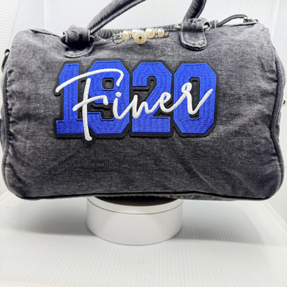 Zeta Bling Denim Junk Bag | Royal Blue & White Patch Bags