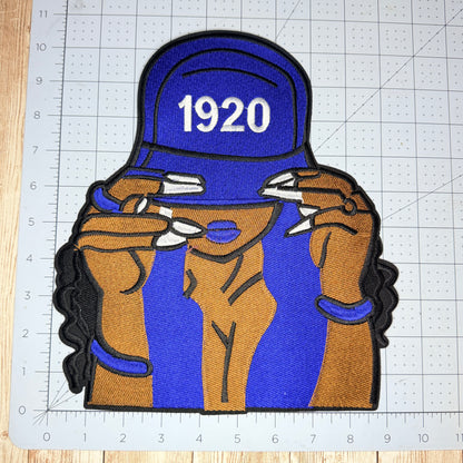 Woman in 1920 Baseball Cap Iron On Patch - Three Styles