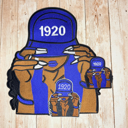 Woman in 1920 Baseball Cap Iron On Patch - Three Styles