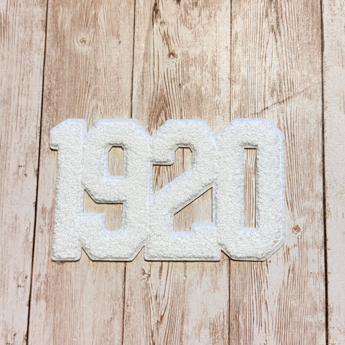 White 1920 Chenille Iron On Patch - Medium Size