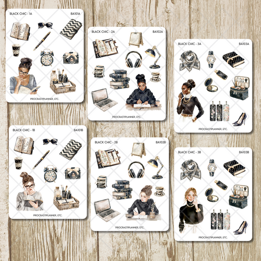 Black Chic Professional Woman Planner Stickers