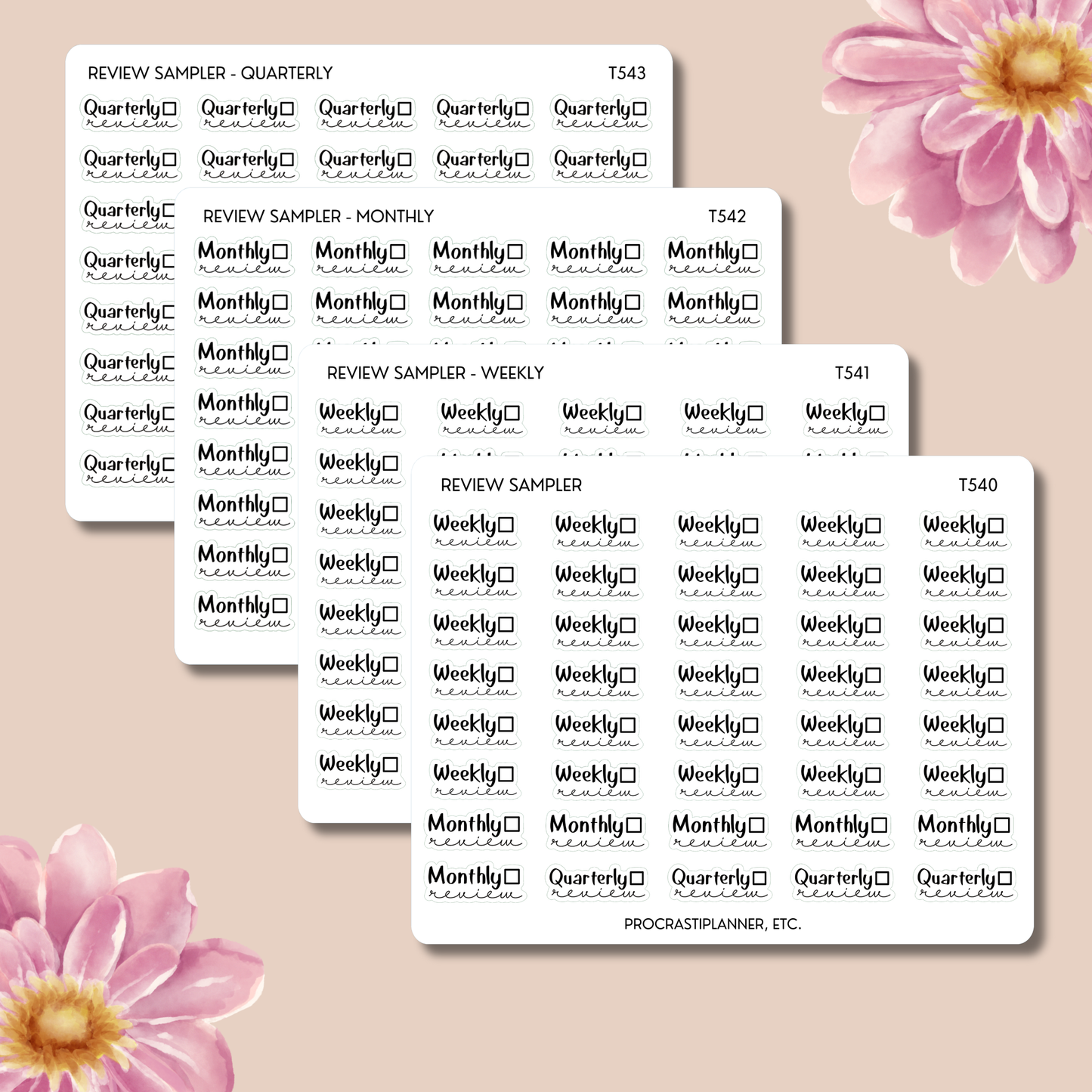 Weekly, Monthly, Quarterly Review Planner Stickers Sampler