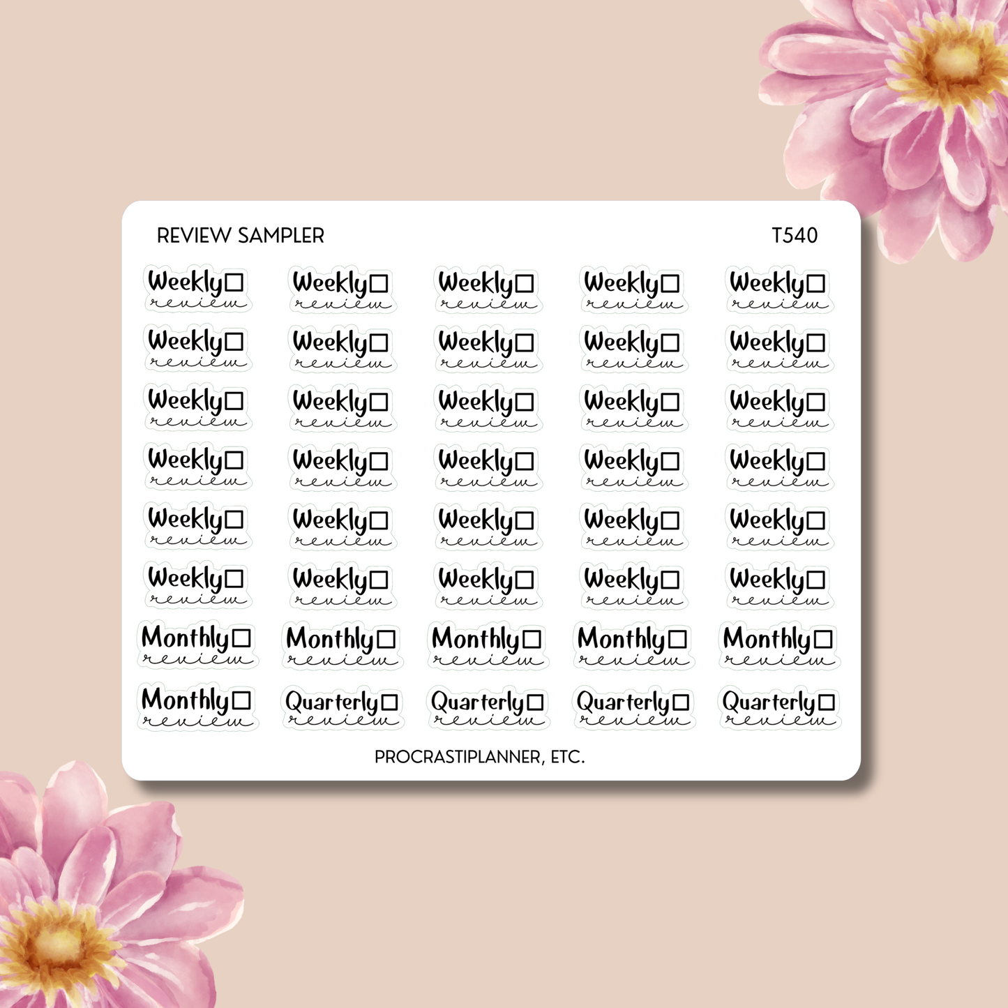 Weekly, Monthly, Quarterly Review Planner Stickers Sampler