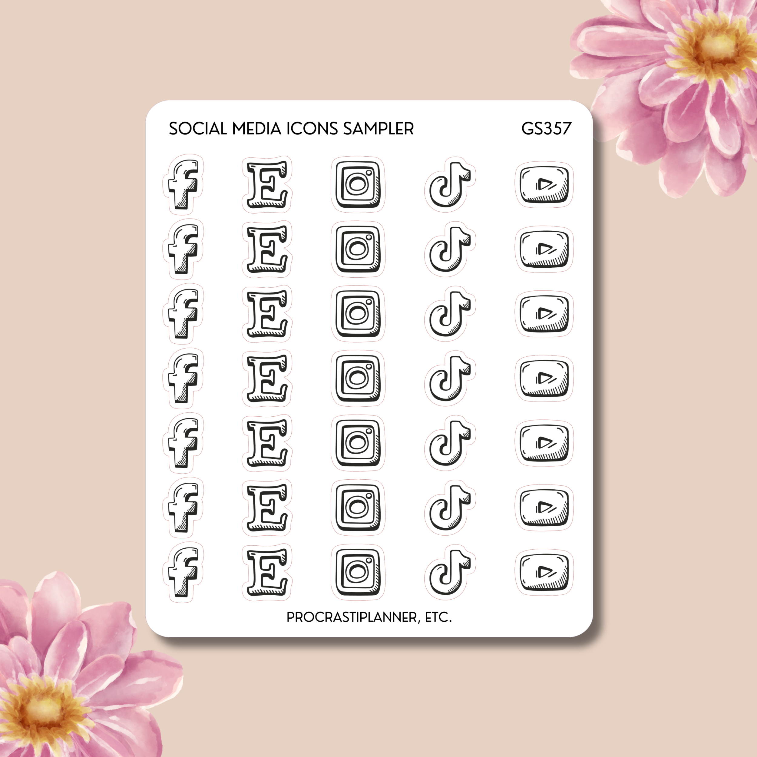 Social Media Icons Sampler – Procrastiplanner, Etc.