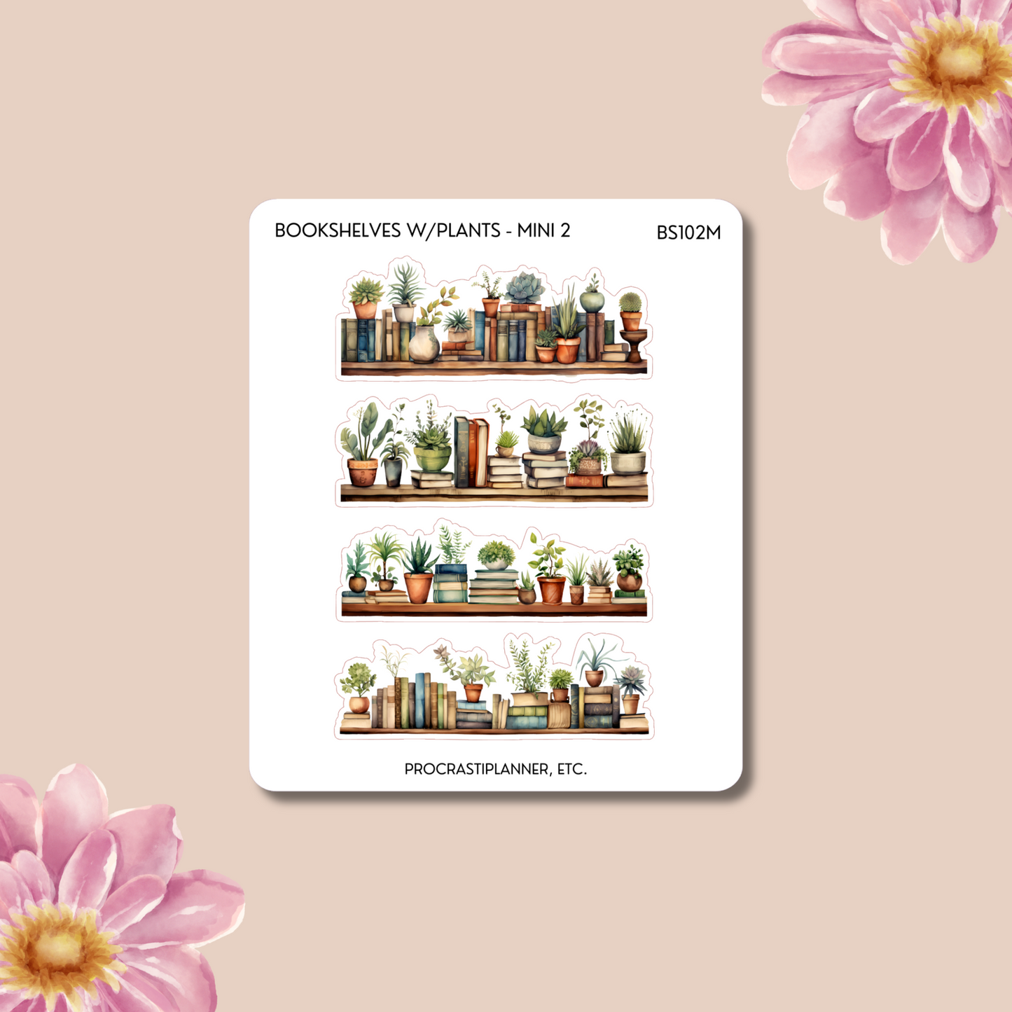 Bookshelves Sticker Strips with Decorative Plants 2