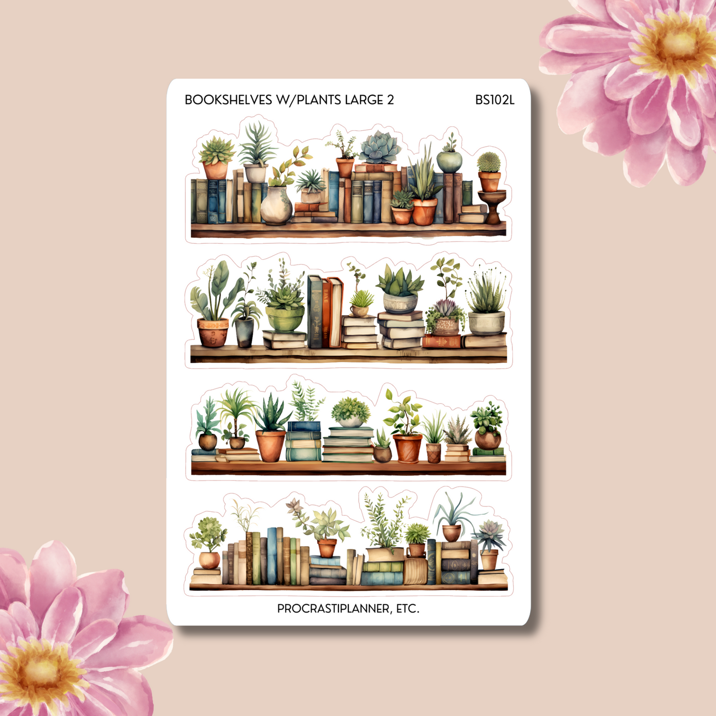 Bookshelves Sticker Strips with Decorative Plants 2