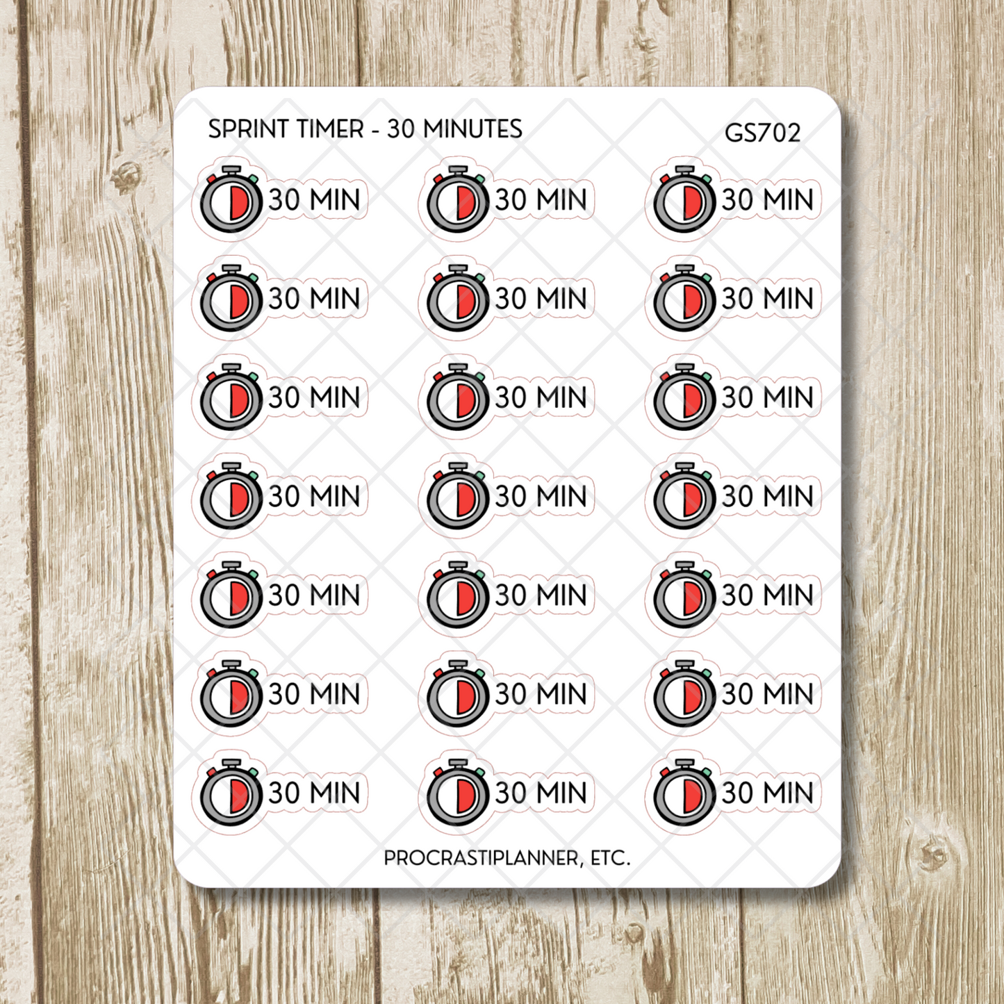 Sprint Timers 20/30/45/50/60 Min Productivity Tracking Planner Stickers