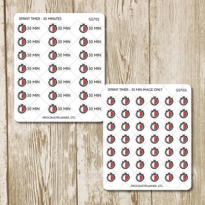 Sprint Timers 20/30/45/50/60 Min Productivity Tracking Planner Stickers