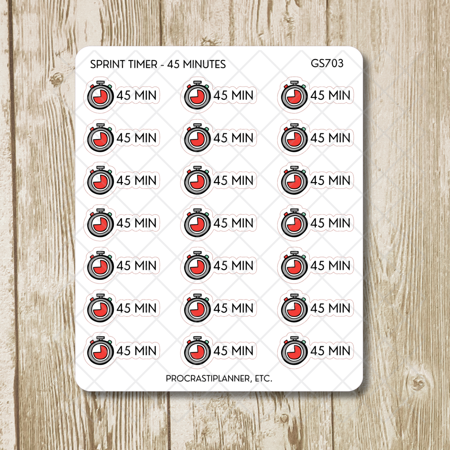 Sprint Timers 20/30/45/50/60 Min Productivity Tracking Planner Stickers