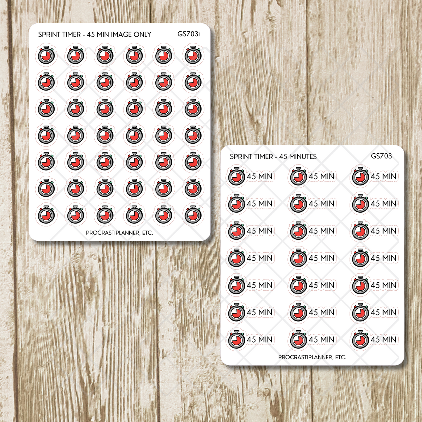 Sprint Timers 20/30/45/50/60 Min Productivity Tracking Planner Stickers