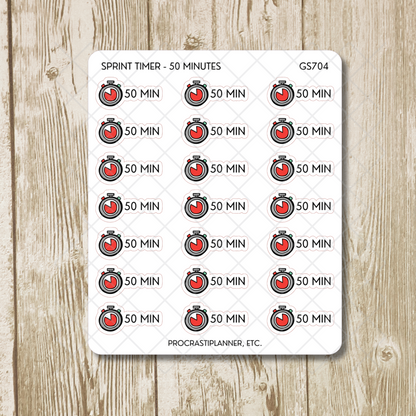 Sprint Timers 20/30/45/50/60 Min Productivity Tracking Planner Stickers