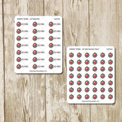 Sprint Timers 20/30/45/50/60 Min Productivity Tracking Planner Stickers