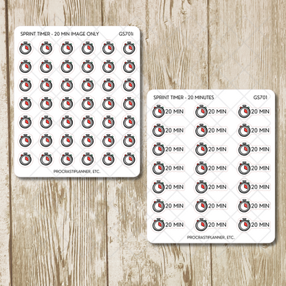 Sprint Timers 20/30/45/50/60 Min Productivity Tracking Planner Stickers